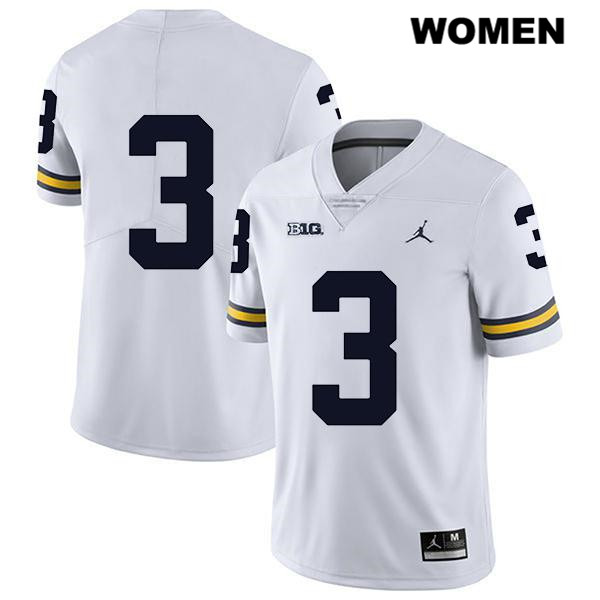 Women's NCAA Michigan Wolverines Quinn Nordin #3 No Name White Jordan Brand Authentic Stitched Legend Football College Jersey BE25F57WZ